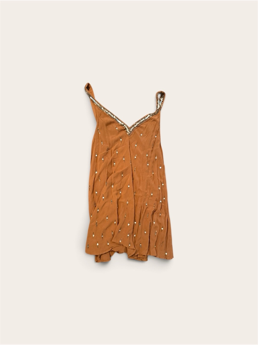 Free People Sequin Embellished Boho Mini Dress Rust Orange Size S